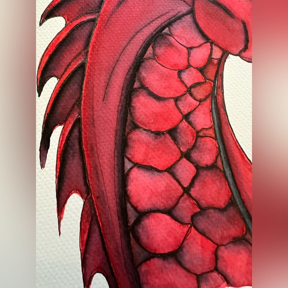 Red Dragon Watercolor Painting – 8x10 Original Art - Picture 3 of 4